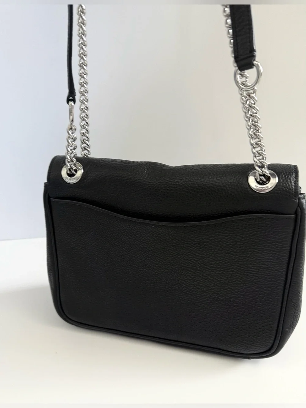 Coach Klare Crossbody 25 Double Chain Strap Black Pebbled Leather Bag CC353